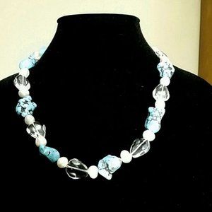 Artist Made Turquoise, pearl, and crystal necklace